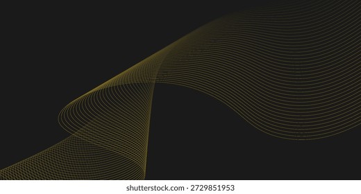 Vector 3D fondo negro con líneas de oro curvado brillo ondulado con espacio de copia para el texto. diseño de Plantilla. Lujo vectorial