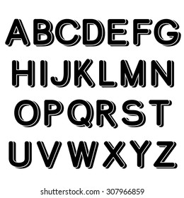Vector 3D black font alphabet - simple capital letters