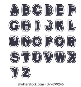Vector 3D black font alphabet - simple capital letters. Funny font, plain line with border.