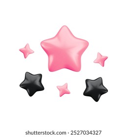 Vektor 3D schwarz und rosa funkelnde Sternkomposition auf weißem Hintergrund. Nette realistische Cartoon 3D Sterne Konzept, Farbe glänzende Sterne Rendering Illustration für magische Dekor, Spiel, Kinderzimmer trendige Design.