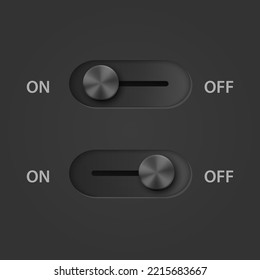 Vector 3d Black Realistic On Off Switch Buttons Closeup. Player Buttons Choice Concept. Yes or No , Plus or Minus