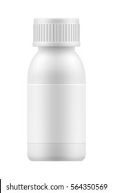 Vector 3d blank plastic jar with cap for pill or capsules. Mock-up package for medication: tablets, vitamin, supplement, antibiotic or aspirin. Medicine box or bottle for medicament. Pharmacy concept