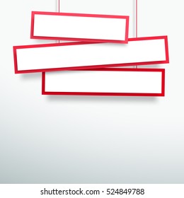 Vector 3d Blank Red 3 Line Wonky Hanging Banners