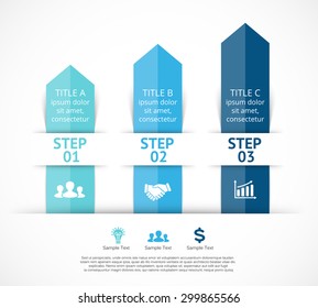 Vector 3D blue arrows infographic. Template for diagram, graph, presentation and chart. Business startup concept with 3 options, parts, steps or processes. Abstract background. Data visualization.