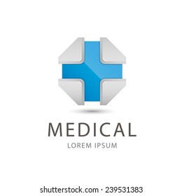 vector 3d blue cross, medical logo, icon isolated