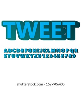 vector 3d blue font alphabet and numbers, tweet word