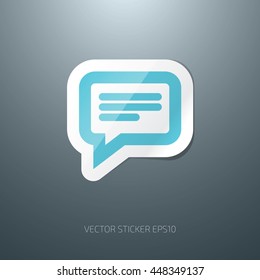 Vector 3d blue glossy speech bubble paper sticker icon