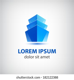 Vector 3d Blue Office Building Icon, Logo Isolated