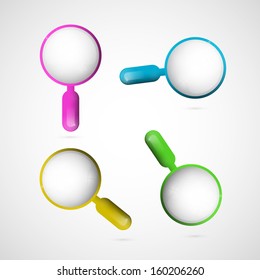 Vector 3d Blue, Pink, Yellow and Green Magnifying Glass Set