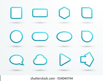 Vector 3d Blue Text Box Frames Different Shapes Set of 12