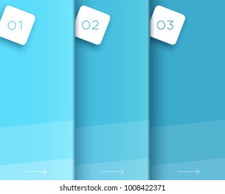 Vector 3D Blue Vertical Text Banner Template Steps 1 to 3