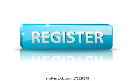 vector 3D blue web button with white sign register and reflection