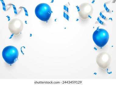 Vector 3d blue and white balloons design background. Sale Vector illustration. Grand opening card luxury greeting rich. Celebration party banner frame template.