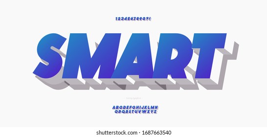 Vector 3d bold smart font color style modern typography for poster, event decoration, motion, video, game, t shirt, book, banner, printing. Cool typeface. Trendy alphabet. 10 eps