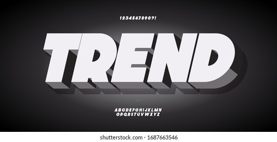 Vector 3d bold trend font modern typography for poster, event decoration, motion, video, game, t shirt, book, banner, printing. Cool typeface. Trendy alphabet. 10 eps