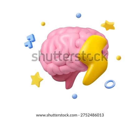 Vector 3d brainstorm icon. Effective brain thinking, cartoon education concept. 