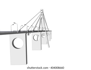 Vector 3D bridge City buildings view 