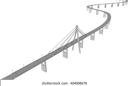 Vector 3D bridge City buildings view 