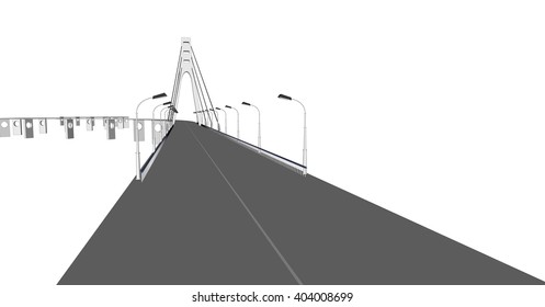 Vector 3D bridge City buildings view 