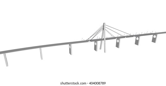 Vector 3D bridge City buildings view 