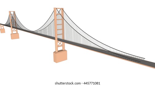 Vector 3D bridge City buildings view on white