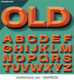 Vector 3D bright bold beveled alphabet with shadow. Multicolored version.