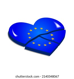 Vector 3d broken heart in the colors of the flag of the European Union on a white background
