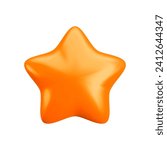 Vector 3d bronze star icon on white background. Cute realistic cartoon 3d render, glossy metallic orange star for customer rating concept, decor, web, game design, app, advert.