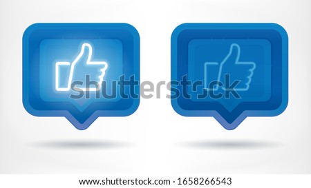 Vector 3d bubbles with neon thumbs up sign. Neon Sign Off and On. Icon in fullcolor 3d style isolated. The symbol usable for web site design, logo, app, UI, posters. Vector illustration, EPS10. 