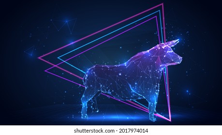 vector 3d Bull from triangular polygons on a blue background