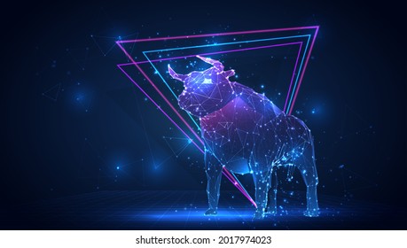vector 3d Bull from triangular polygons on a blue background