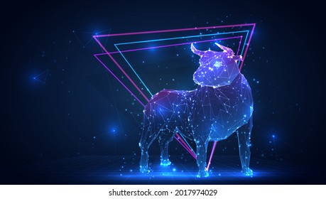 vector 3d Bull from triangular polygons on a blue background