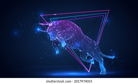 vector 3d Bull from triangular polygons on a blue background