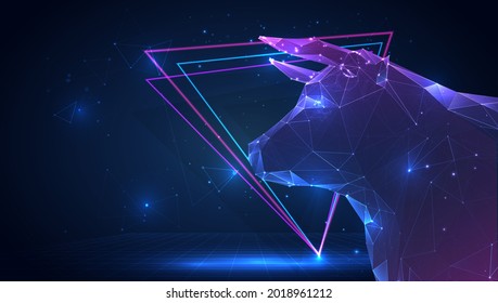 vector 3d Bull from triangular polygons on a blue background