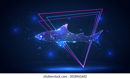 vector 3d business shark from triangular polygons on a blue background