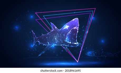 vector 3d business shark from triangular polygons on a blue background
