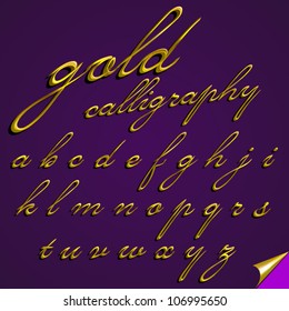 Vector 3d calligraphic gold font, small letters