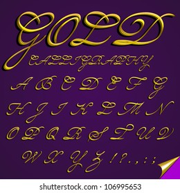 Vector 3d calligraphic gold font, capital, letters