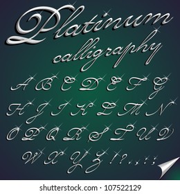 Vector 3d calligraphic platinum font, capital letters