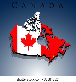 Vector 3d Canada Map With A Flag On A Blue Background, EPS 10