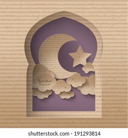 Vector 3D Cardboard Muslim Graphics. Translation: Ramadan Kareem - May Generosity Bless You During The Holy Month.