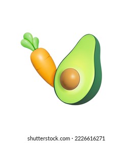 Vector 3d of Carrot and avocado, Fresh vegetable