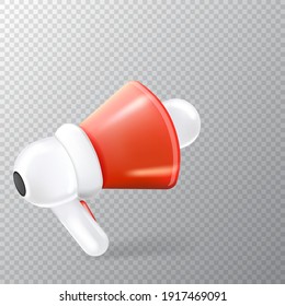 Vector 3d cartoon style red megaphone icon isolated on transparent background. Cartoon 3d vector loudspeaker or hand speaker label or sign