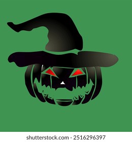 Vector 3D Estilo de dibujos animados Scary Smiling Halloween Pumpkin sobre fondo verde Ilustración de calabaza con expresión facial de miedo Happy Halloween Trick or Treat Diseño de póster Plantilla de Anuncio de Halloween