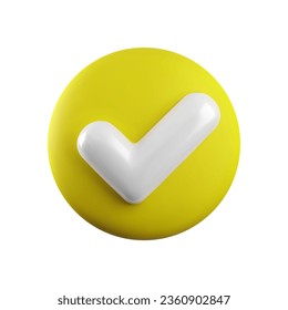 Vector 3d Check mark realistic icon. Trendy plastic yellow checkmark, select icon isolated on white background. Gold yes button. 3d render tick sign illustration for web, app, design.