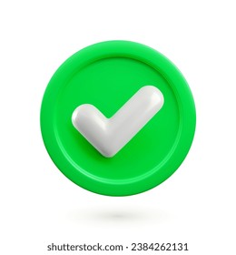 Vector 3d Check mark realistic icon. Trendy plastic green checkmark, select icon with shadow isolated on white background. Green yes button. 3d render tick sign illustration for web, app, design.