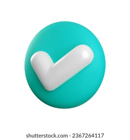 Vector 3d Checkmark realistic icon. Trendy glossy plastic blue check mark, choice, select icon isolated on white background. Green yes button. 3d render tick sign illustration for web, app, design.