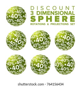 Vector 3d Christmas green and white 40 percent discount ball rotations and projections set