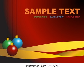 Vector - 3D christmas ornaments with wavy ribbons and copy space for text.
