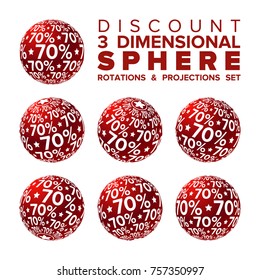 Vector 3d Christmas red and white 70% discount ball rotations and projections set